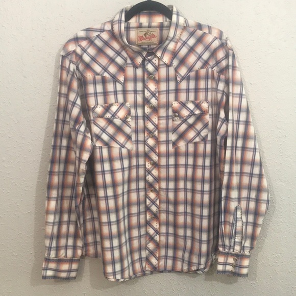 Wrangler Vintage Pearl Snap Plaid Flap Chest Pocket Ling Sleeve Shirt - Picture 1 of 10